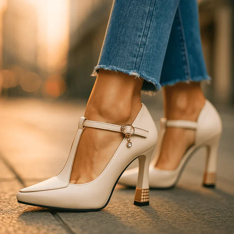 Valentina Rossi T-Strap Heels with Gold Detail - Image 8