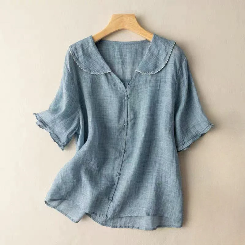 Valentina Rossi Textured Blouse with Scalloped Collar - Image 3
