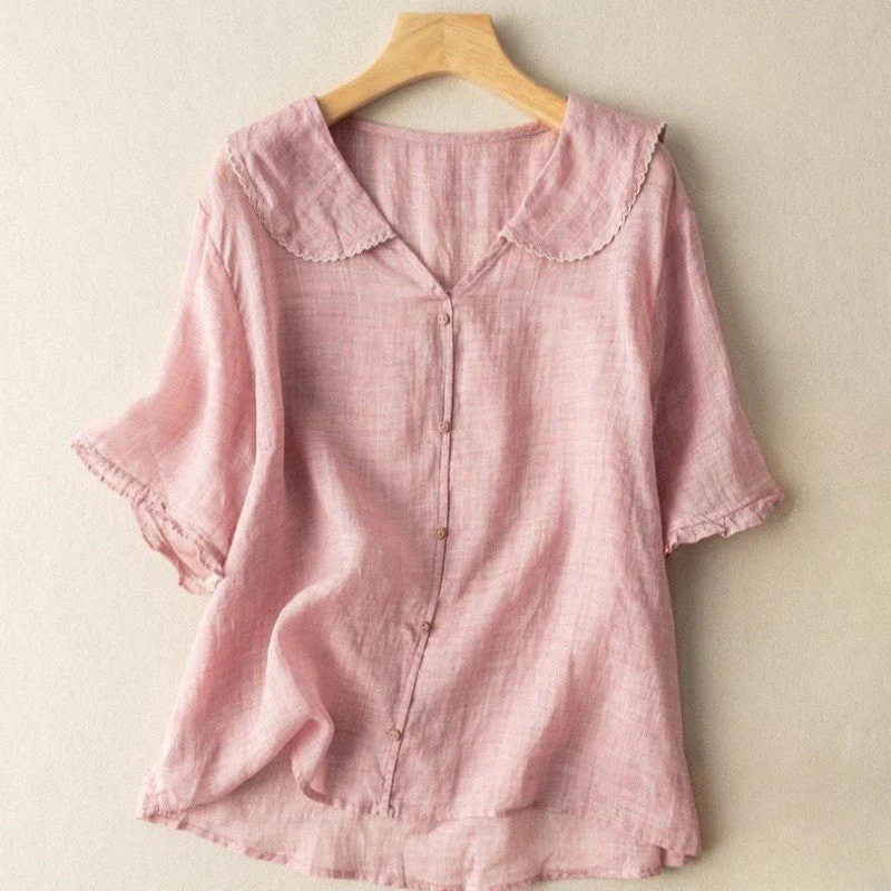 Valentina Rossi Textured Blouse with Scalloped Collar - Image 4