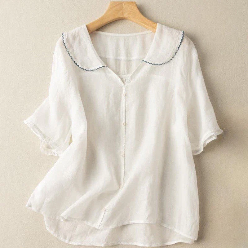 Valentina Rossi Textured Blouse with Scalloped Collar - Image 5