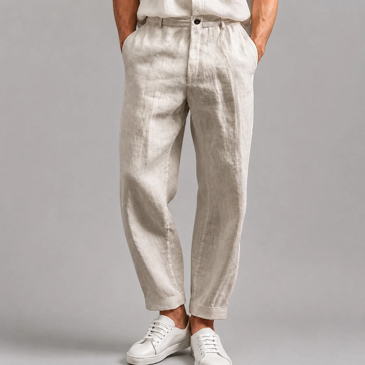 Wesley - Men's Linen Tapered Casual Trousers - Image 2