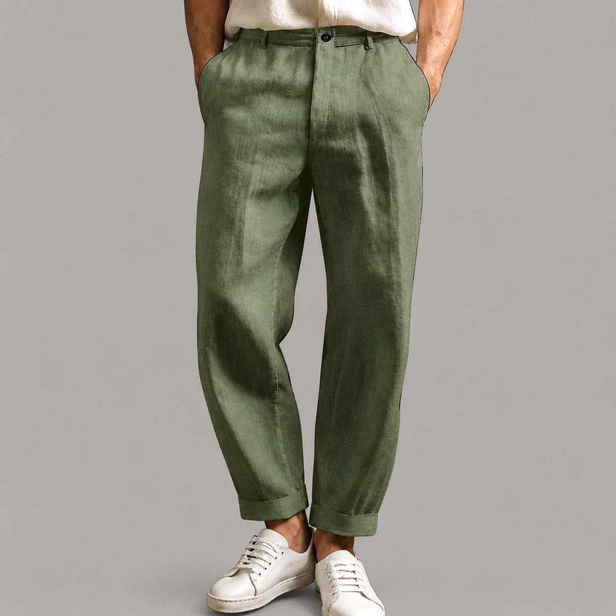 Wesley - Men's Linen Tapered Casual Trousers - Image 3