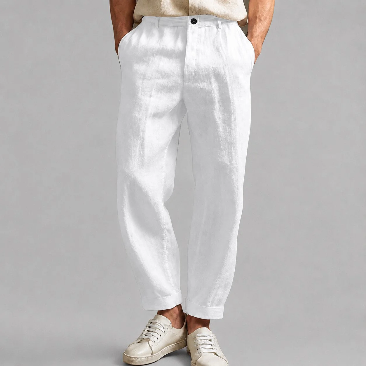 Wesley - Men's Linen Tapered Casual Trousers - Image 4