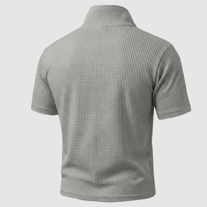 Weston - Men's Waffle Knit Quarter-Zip Polo T-Shirt - Image 5