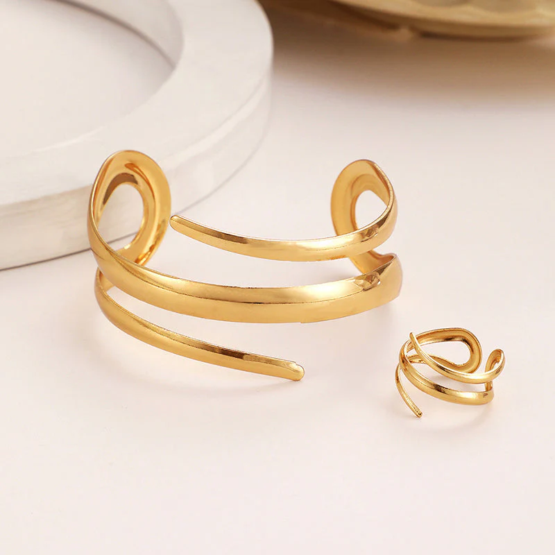 Women’s Sculpted Wrap Bracelet and Ring Set